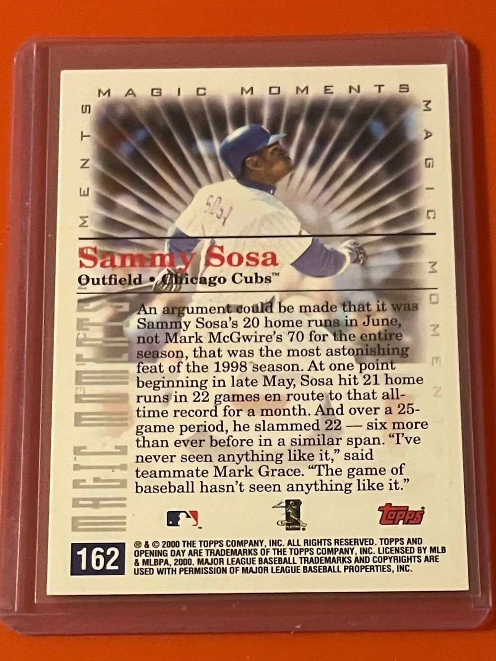 Sammy Sosa [Magic Moments] #162 2000 Topps Opening Day Baseball Trading Card